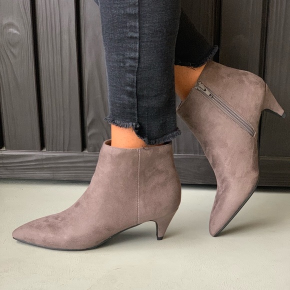 Smoke Gray Kitten Heel Pointy Toe Ankle Booties - Picture 5 of 5